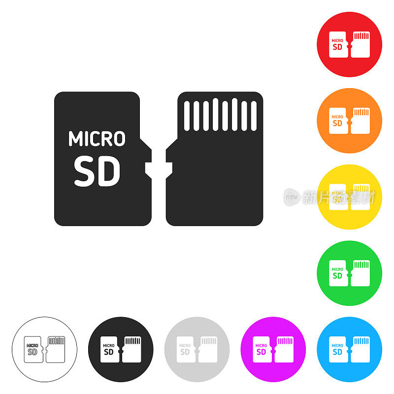 Micro SD卡-前后视图。彩色按钮上的图标